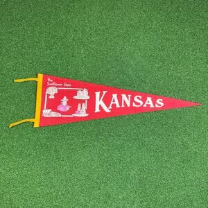 Vintage Kansas Sunflower State Felt Pennant Travel Souvenir Mid Century